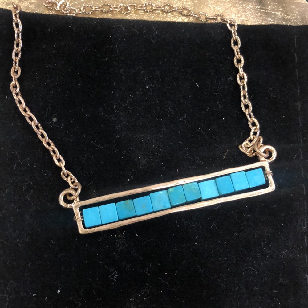 Genuine Turquoise Cubes in a Linear Design Necklace-NWT-Boutique